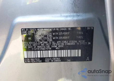 2016 Toyota Rav4 Le из США, поврежденный, VIN 2T3ZFREV9GW310796